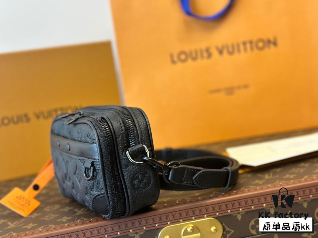 LV Latest Men's Camera Bag Nano Alpha Black Floral Embossing Full Set Packaging