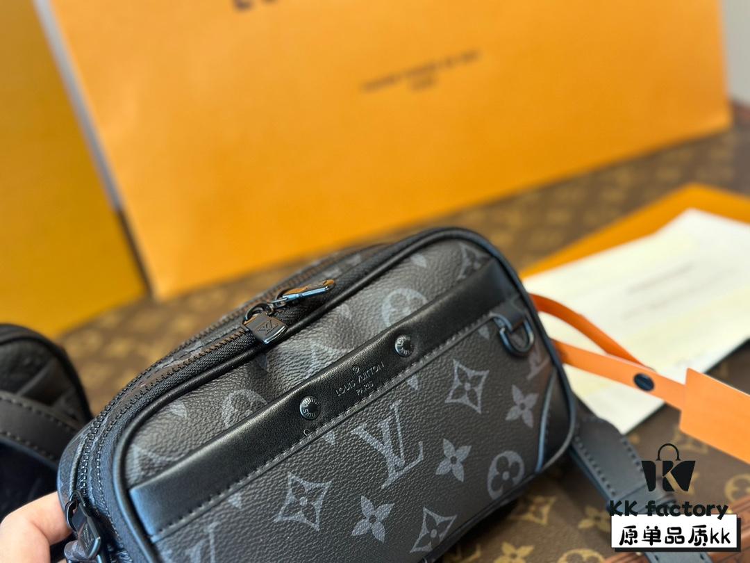 LV Latest Men's Camera Bag Nano Alpha Black Floral Embossing Full Set Packaging