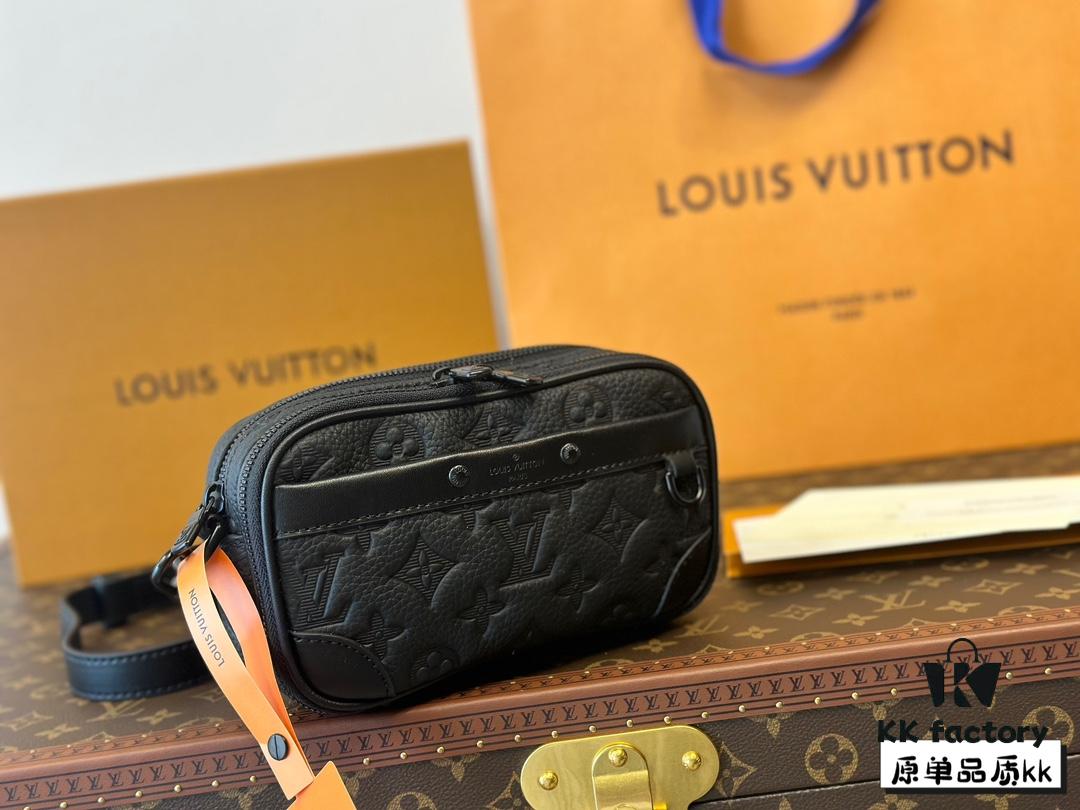 LV Latest Men's Camera Bag Nano Alpha Black Floral Embossing Full Set Packaging