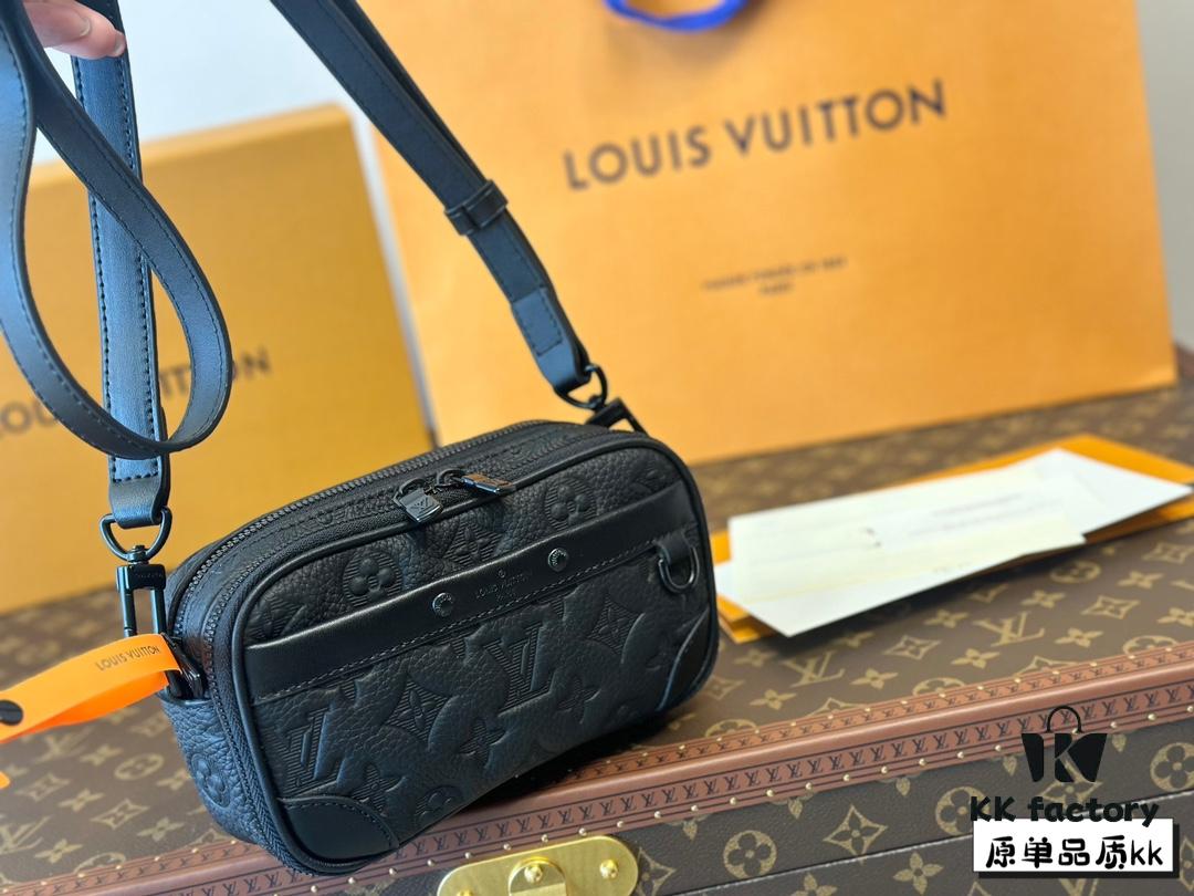 LV Latest Men's Camera Bag Nano Alpha Black Floral Embossing Full Set Packaging