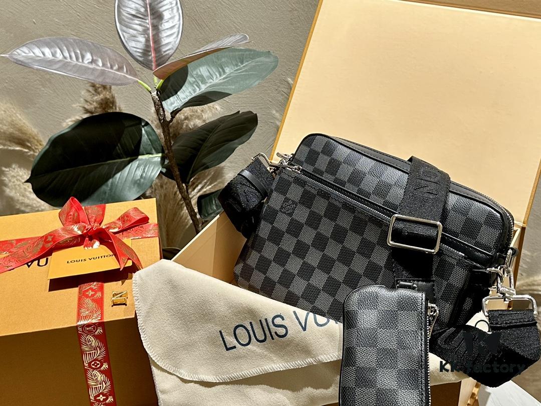 LV Louis Vuitton Men's Crossbody Bag, Tri-fold Design, Premium Imported Fabric, Official Website Aircraft Case Included