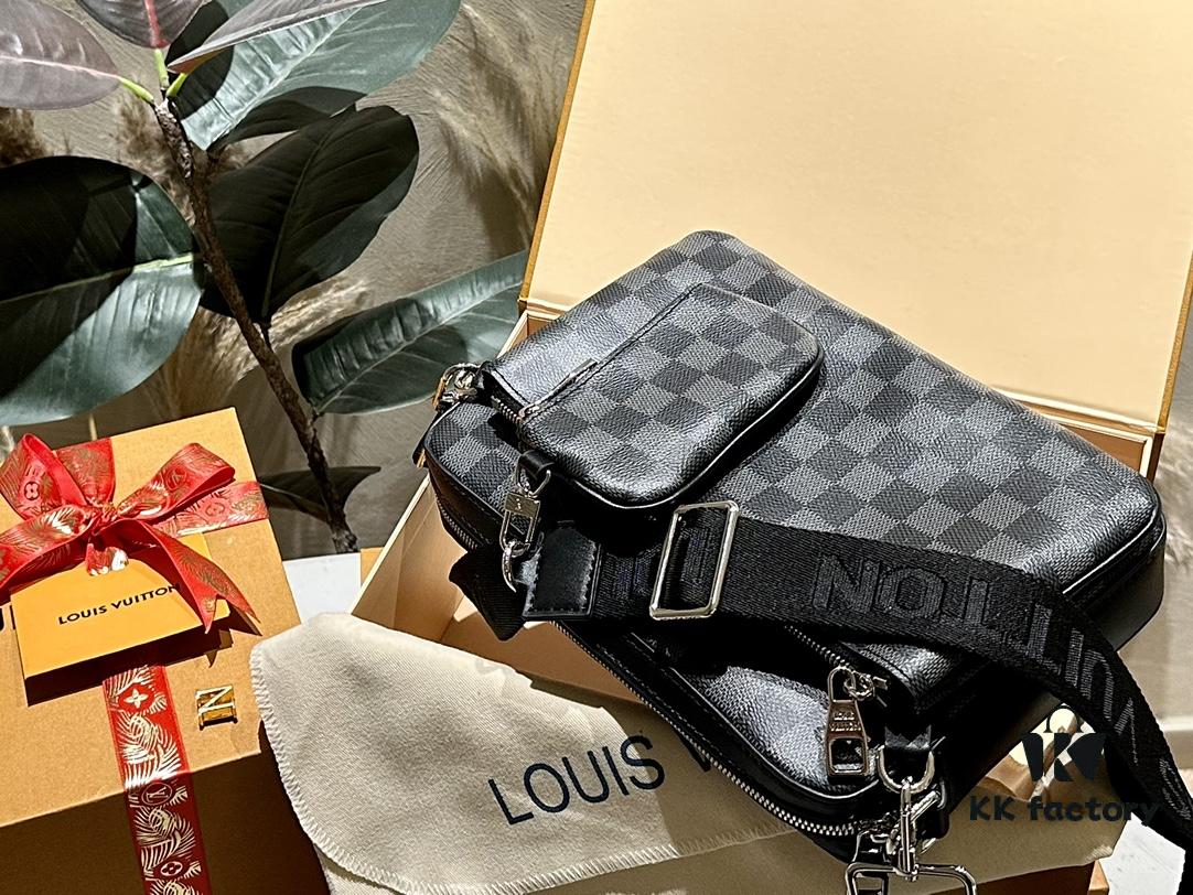LV Louis Vuitton Men's Crossbody Bag, Tri-fold Design, Premium Imported Fabric, Official Website Aircraft Case Included