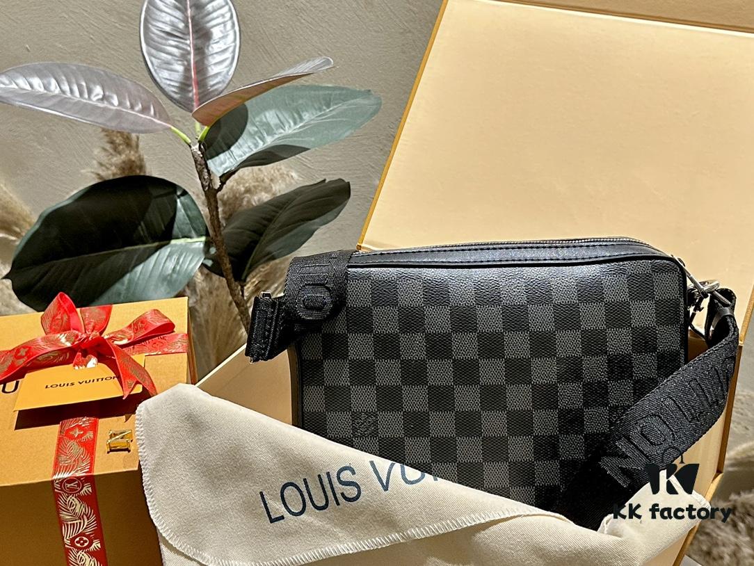 LV Louis Vuitton Men's Crossbody Bag, Tri-fold Design, Premium Imported Fabric, Official Website Aircraft Case Included