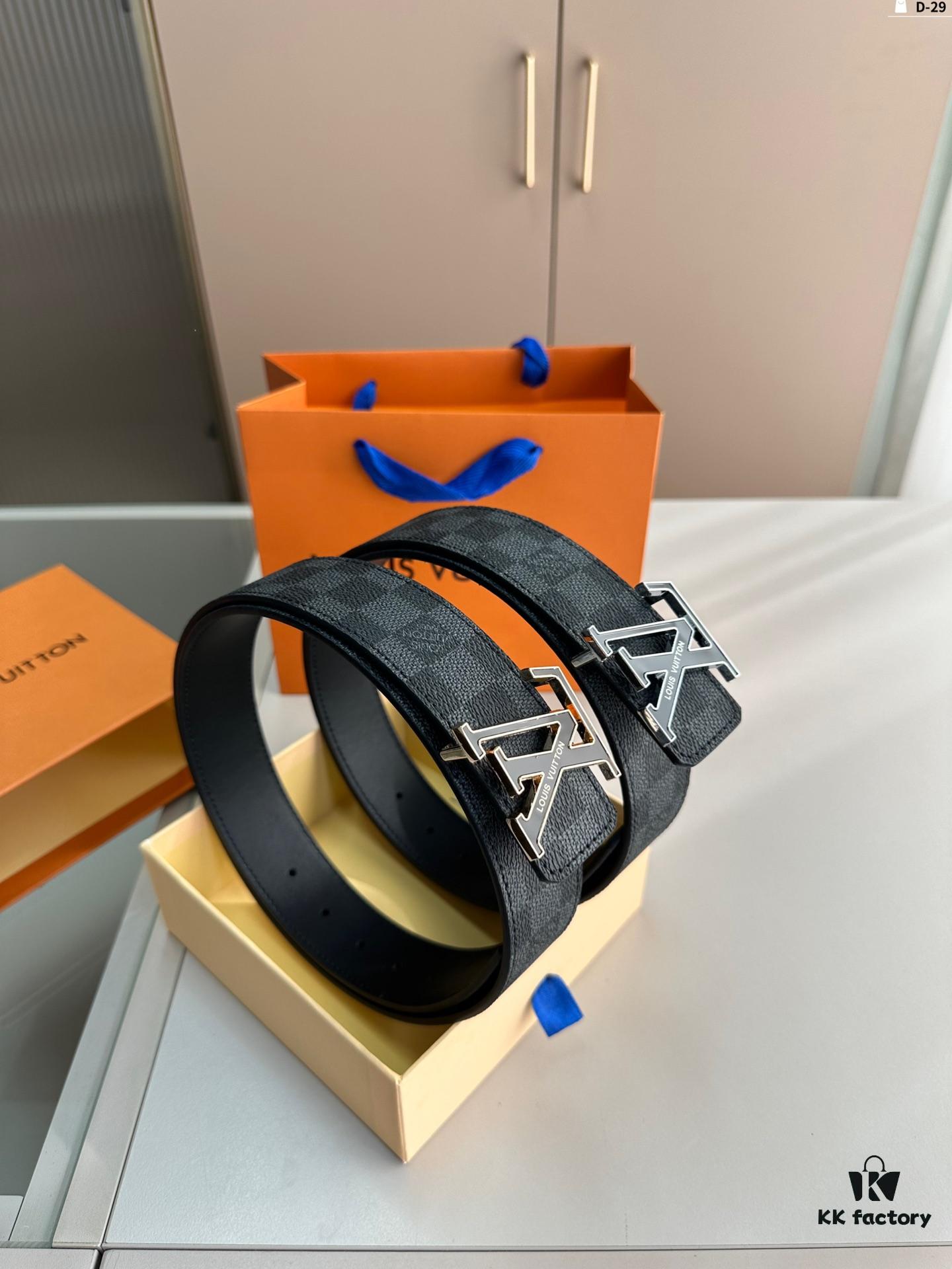 LV Belt Men's Leather Belt D-29 Full Packaging with Tote Bag