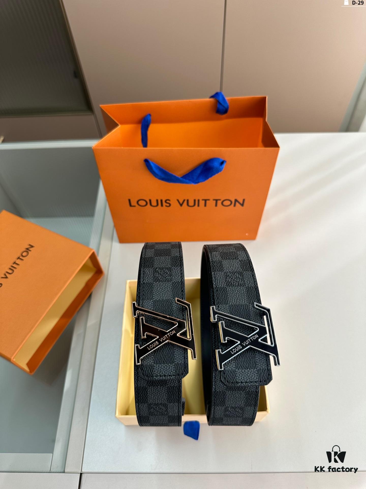 LV Belt Men's Leather Belt D-29 Full Packaging with Tote Bag
