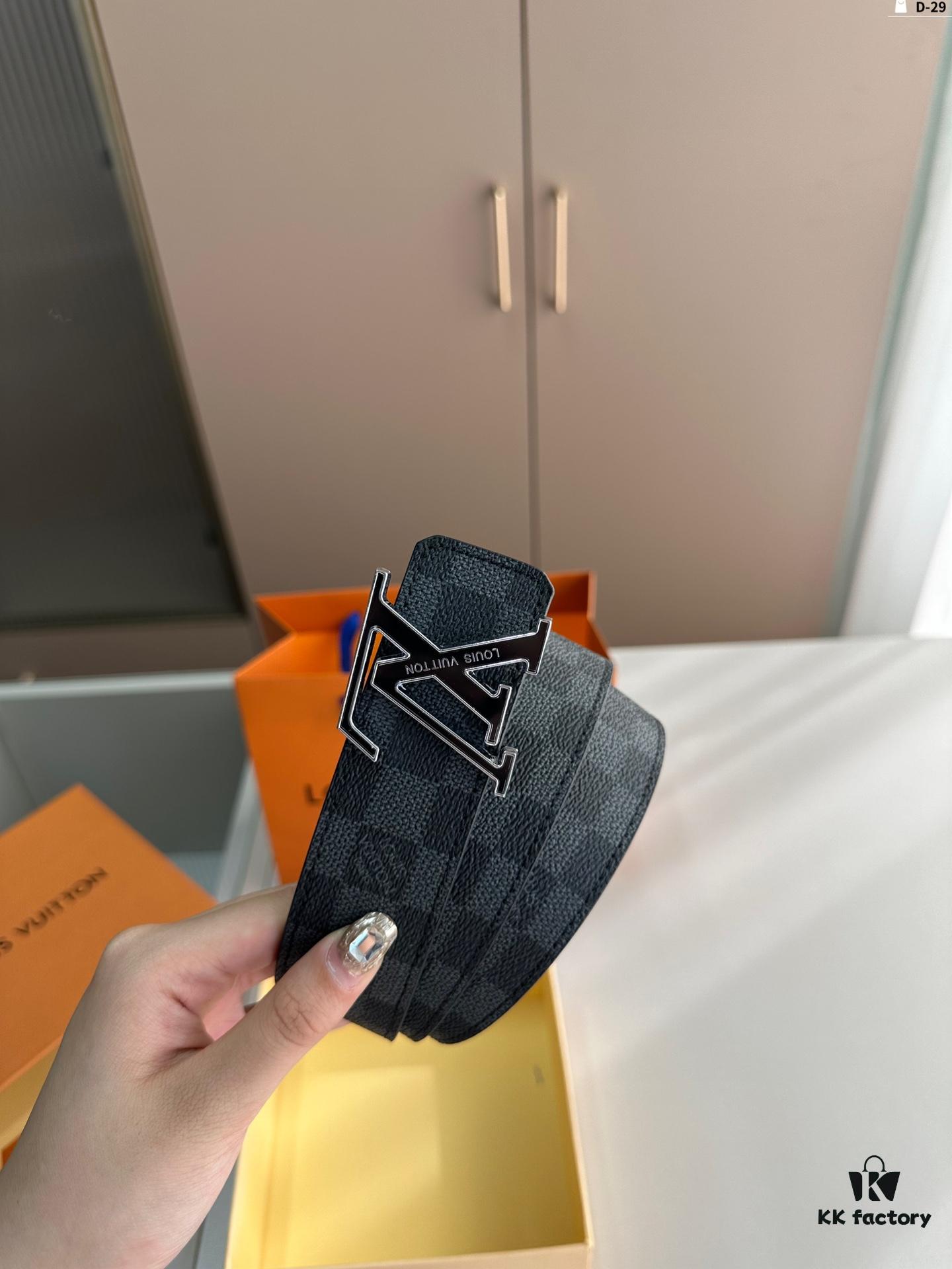 LV Belt Men's Leather Belt D-29 Full Packaging with Tote Bag