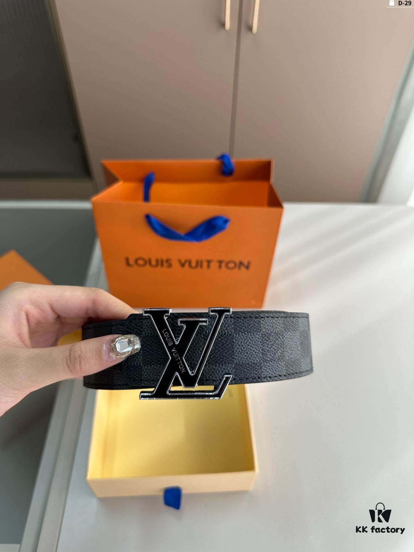 LV Belt Men's Leather Belt D-29 Full Packaging with Tote Bag