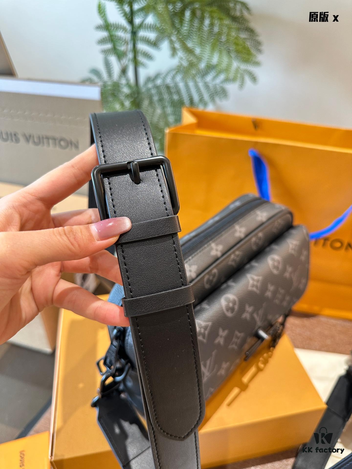 LV Men's Steamer Messenger Bag in Embossed Calfskin with Black Flower Pattern