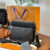 Embossed Cowhide Black Monogram LV Men's Trio Three-in-One Messenger Bag in Black Knight Style