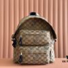 Gucci Men's Backpack with Coiled Snake Embroidery in Beige and Brown Original GG Canvas, Blue Contrast Trim