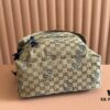 Gucci Men's Backpack with Coiled Snake Embroidery in Beige and Brown Original GG Canvas, Blue Contrast Trim