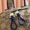 Gucci Men's Backpack with Coiled Snake Embroidery in Beige and Brown Original GG Canvas, Blue Contrast Trim