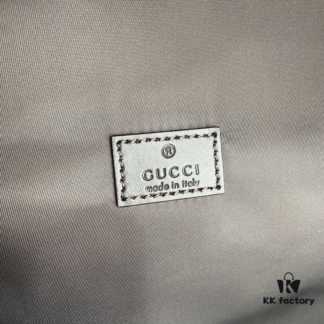 Gucci Logo Medium Backpack in Beige and Ebony GG Canvas with Original Green Gift Bag