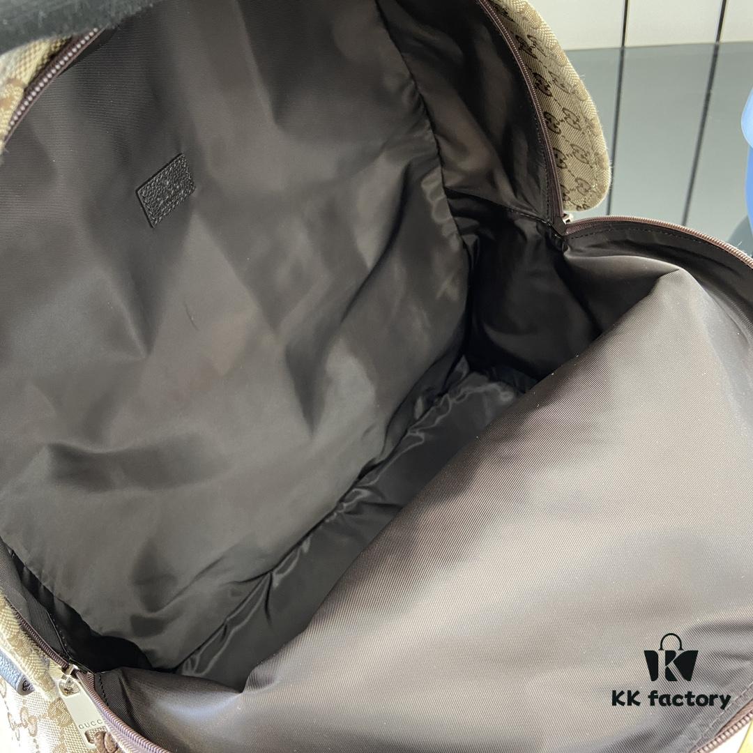 Gucci Logo Large Backpack in Beige and Ebony GG Canvas with Original Green Gift Bag