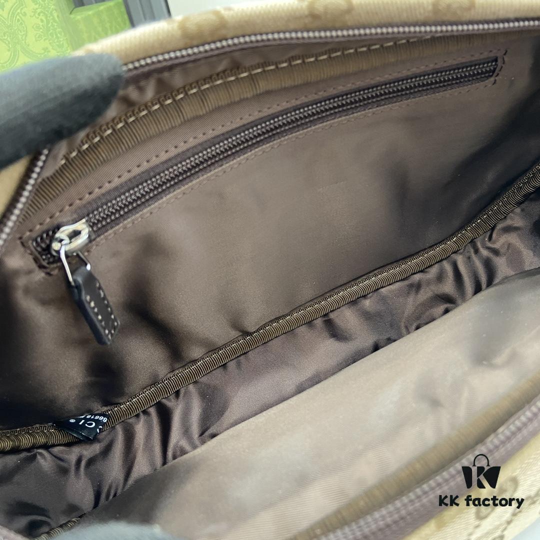 Small GG Crossbody Bag in Beige and Ebony GG Canvas with Brown Trims