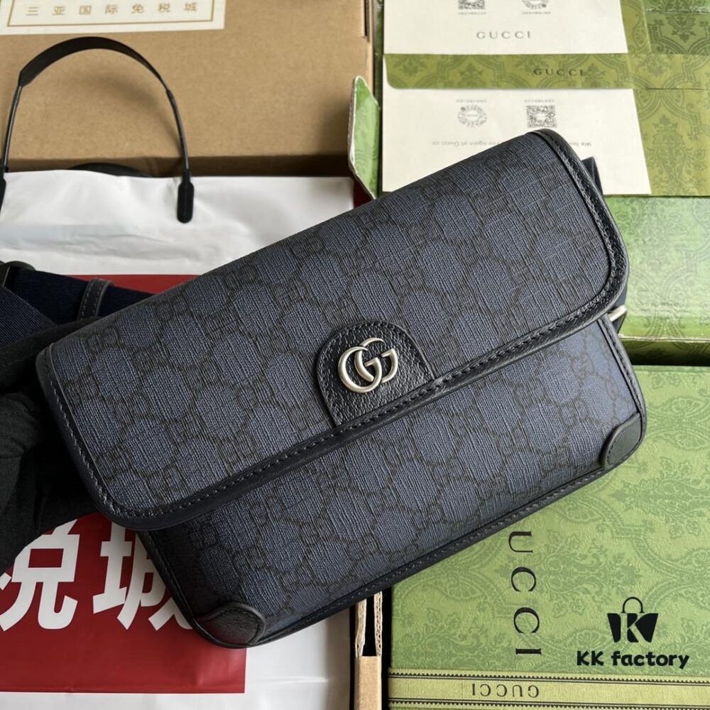 Gucci Ophidia GG Small Waist Bag in Gray and Black GG Supreme Canvas with Palladium Hardware