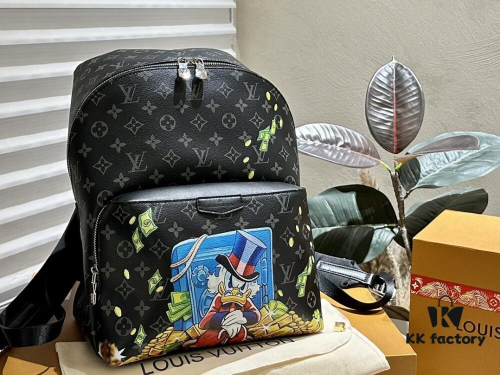 Authentic LV Men's Discovery Donald Duck Graffiti Backpack in Genuine Cowhide