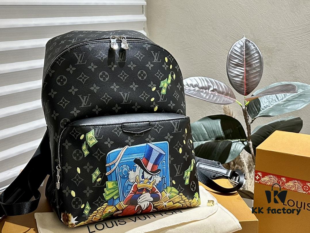 Authentic LV Men's Discovery Donald Duck Graffiti Backpack in Genuine Cowhide
