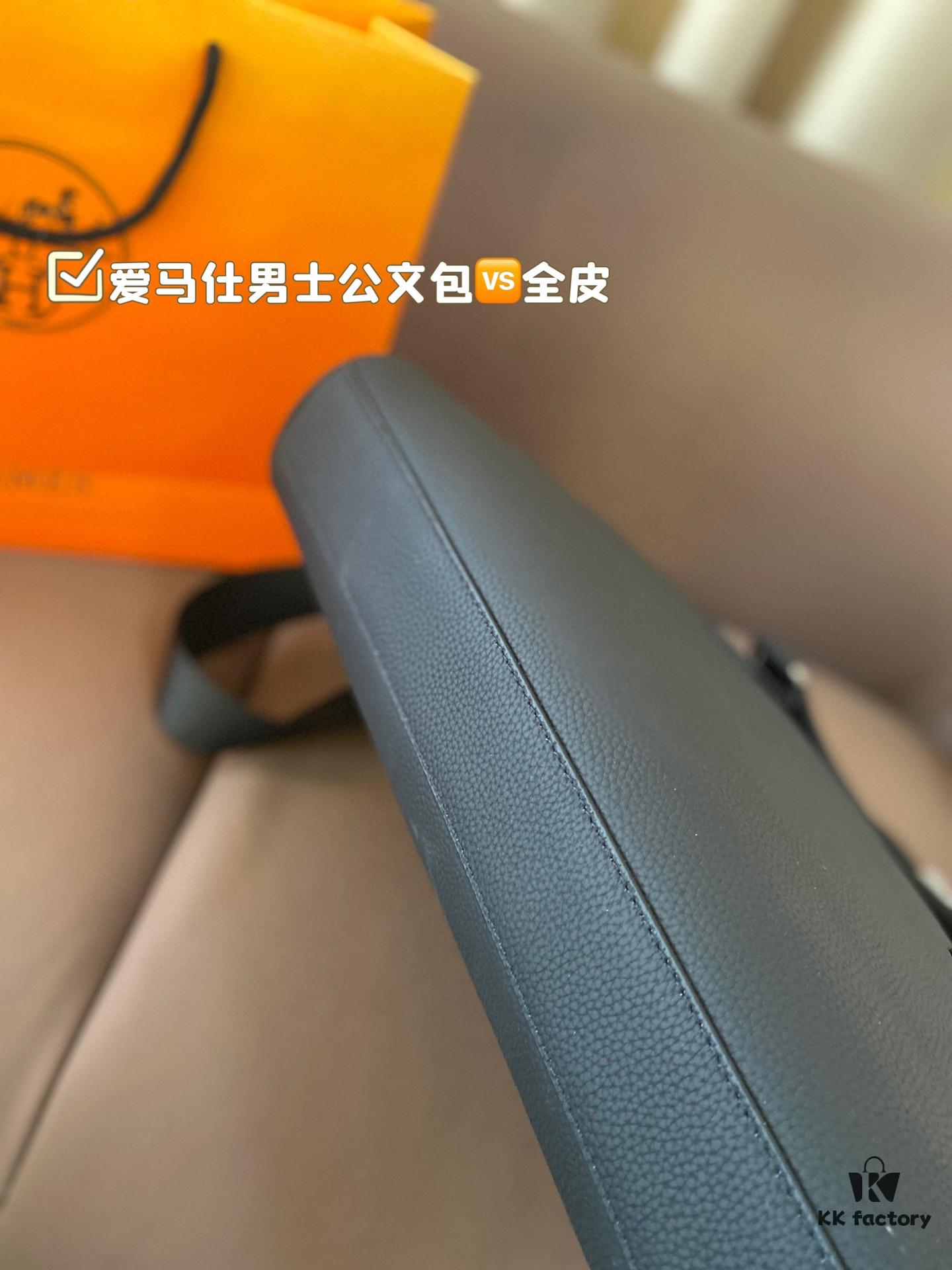 Hermes Men's Leather Briefcase, Can Be Worn Crossbody or Carried by Hand, Spacious for Documents and Laptops, Classic Black, Ideal for Business Men, Size 39 x 28