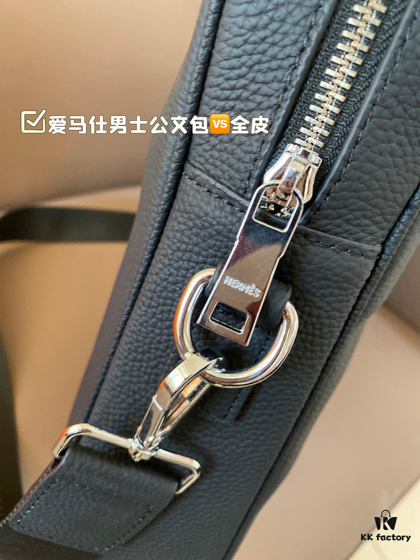 Hermes Men's Leather Briefcase, Can Be Worn Crossbody or Carried by Hand, Spacious for Documents and Laptops, Classic Black, Ideal for Business Men, Size 39 x 28