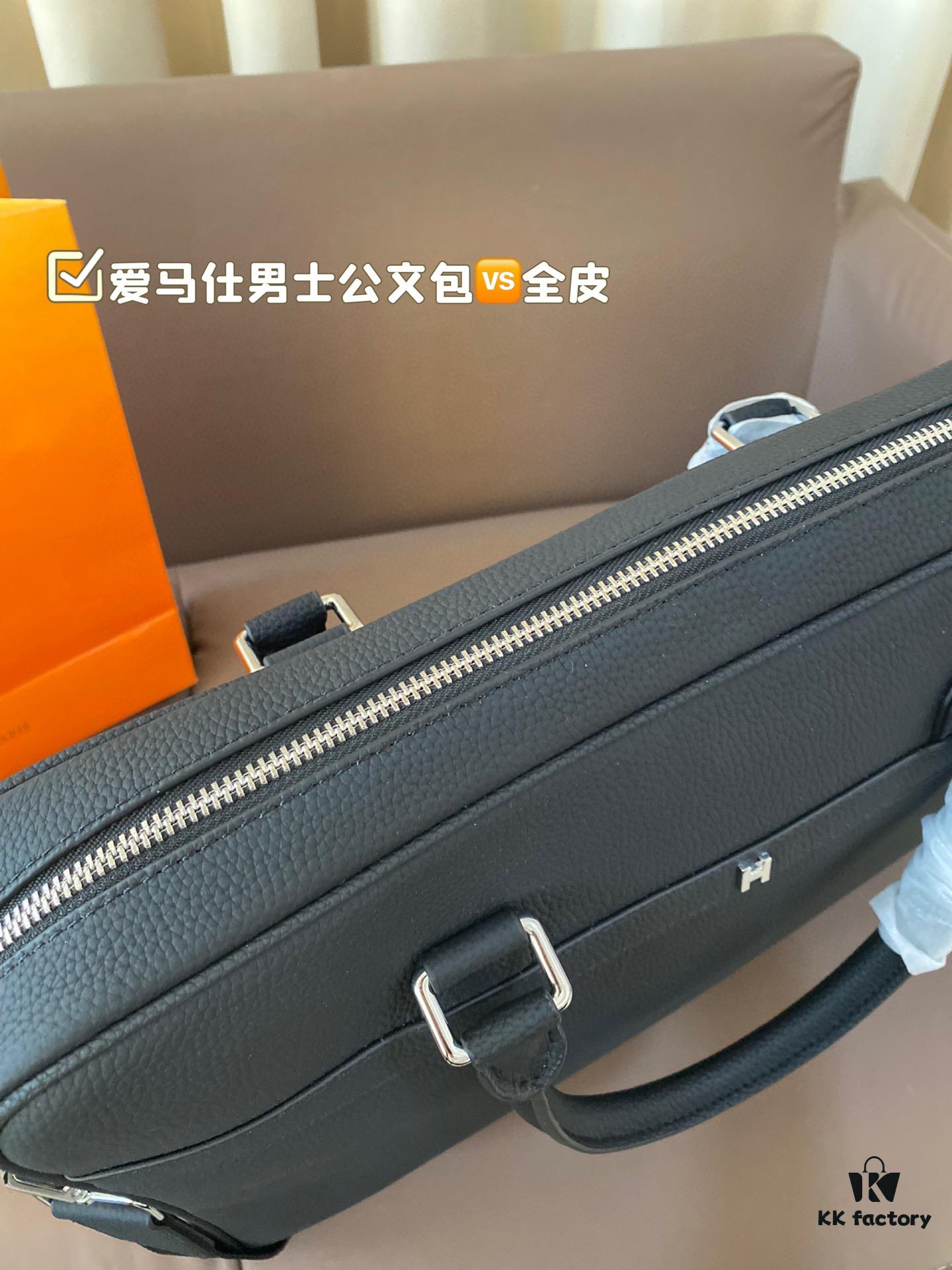 Hermes Men's Leather Briefcase, Can Be Worn Crossbody or Carried by Hand, Spacious for Documents and Laptops, Classic Black, Ideal for Business Men, Size 39 x 28