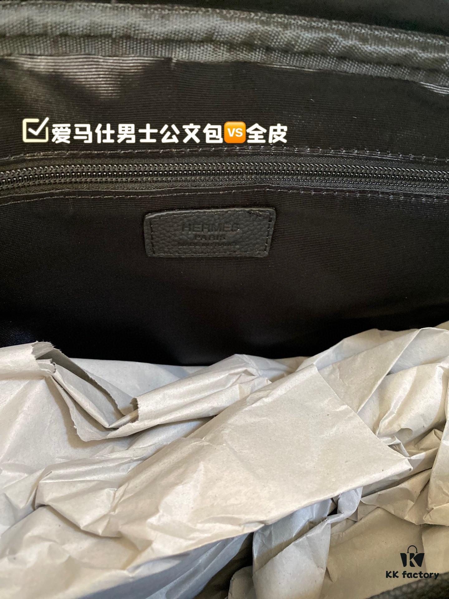 Hermes Men's Leather Briefcase, Can Be Worn Crossbody or Carried by Hand, Spacious for Documents and Laptops, Classic Black, Ideal for Business Men, Size 39 x 28