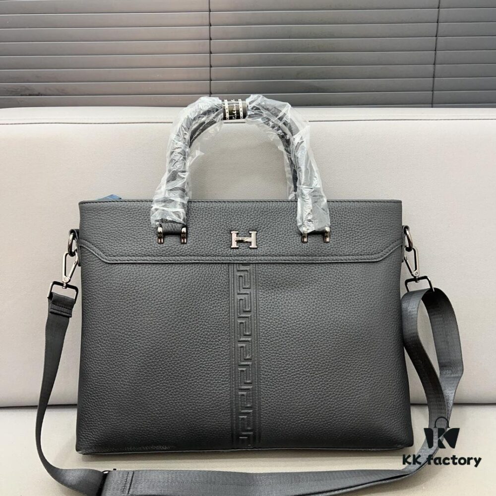 Hermès Men's Embossed Calfskin Briefcase - Casual Laptop Handbag with Exquisite Inlay Craftsmanship, Classic and Versatile Design