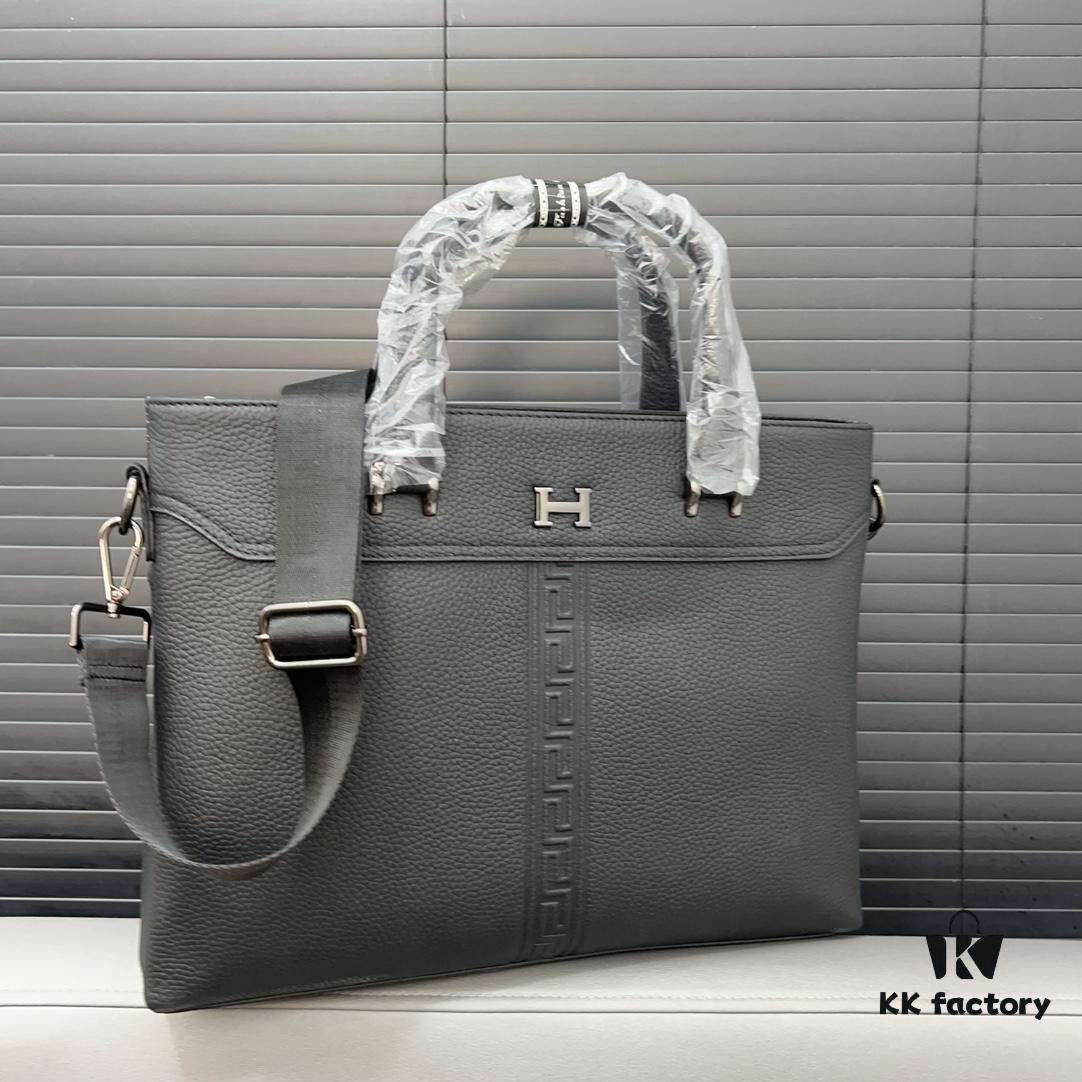 Hermès Men's Embossed Calfskin Briefcase - Casual Laptop Handbag with Exquisite Inlay Craftsmanship, Classic and Versatile Design