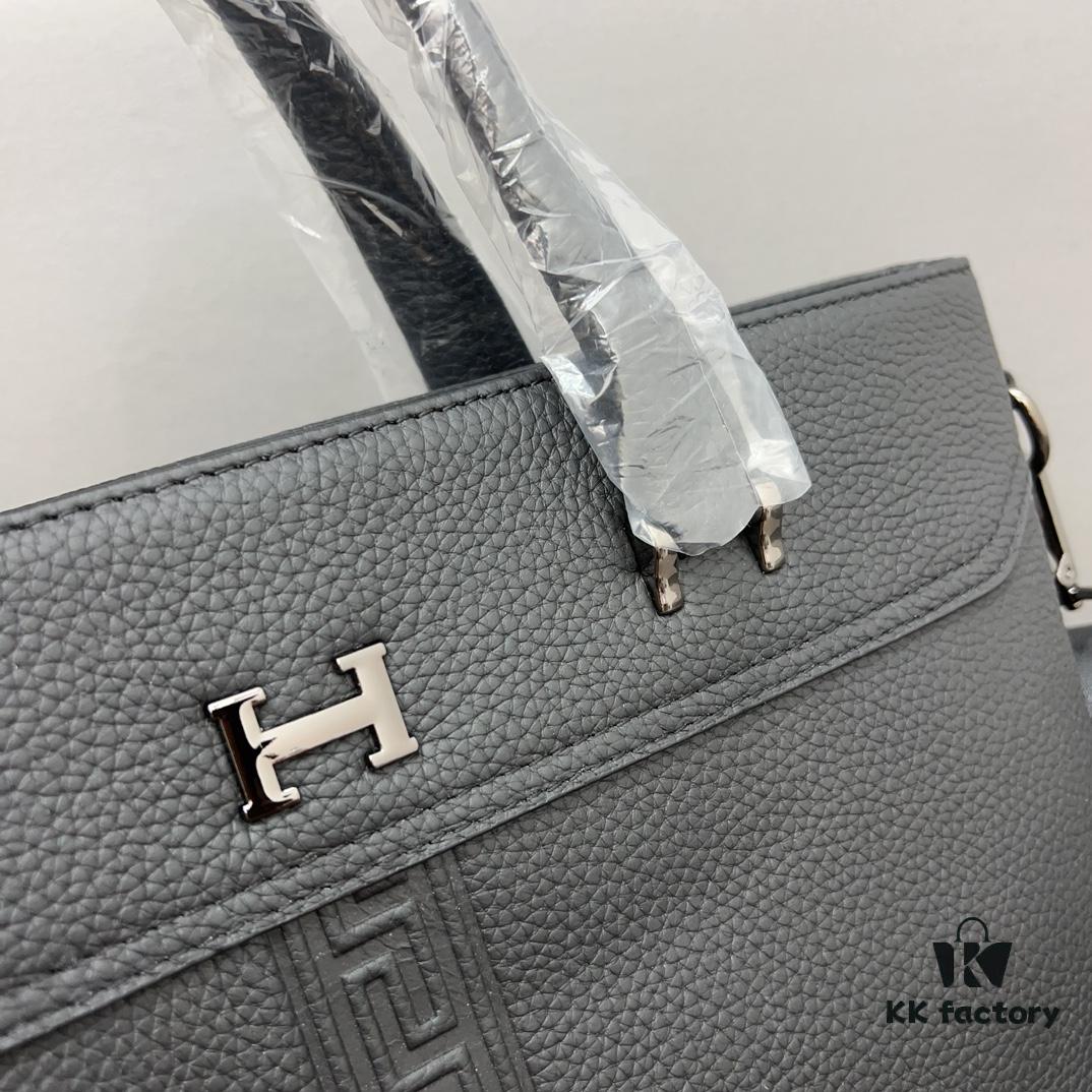 Hermès Men's Embossed Calfskin Briefcase - Casual Laptop Handbag with Exquisite Inlay Craftsmanship, Classic and Versatile Design