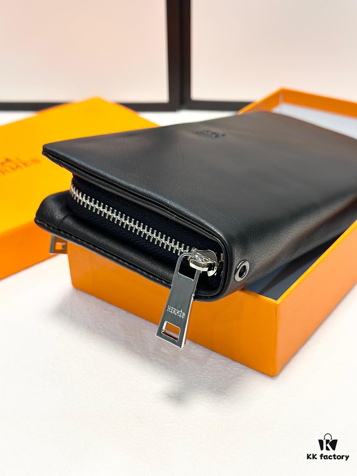 Hermès Black Leather Handheld Clutch Bag 21x10 Model 90095