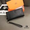 Hermès Black Leather Men's Clutch Bag 21x10 Model 90095 with Card Slots and Phone Pocket