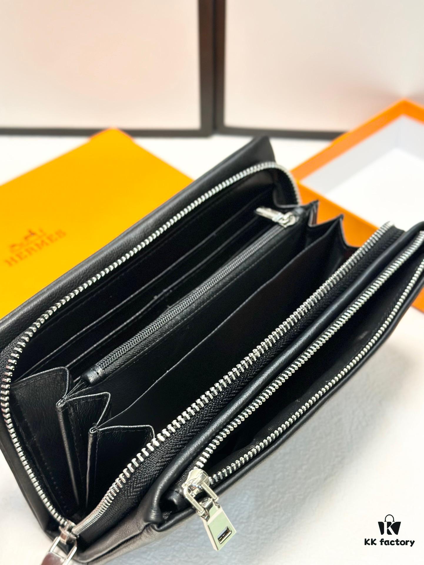 Hermès Black Leather Handheld Clutch Bag 21x10 Model 90095