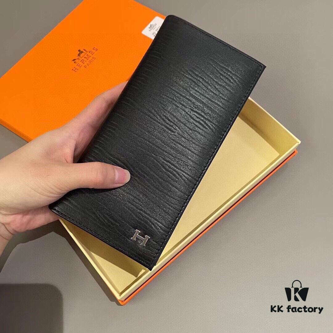 Hermes-style Men's Short and Long Bifold Wallet in Black - Soft Imported Cowhide Leather