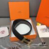 Hermès Men's Leather Belt with Steel Buckle and Printed Eyelets, Classic Design, Two Colors Available