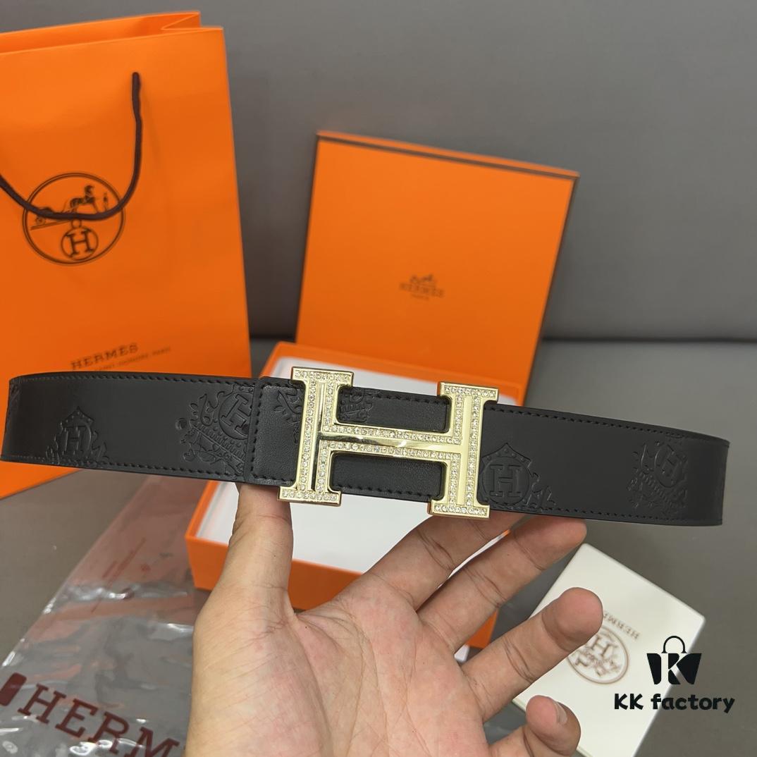 Hermès Men's Classic Leather Belt in Cowhide with High-Quality Alloy Buckle, Two Color Options Available