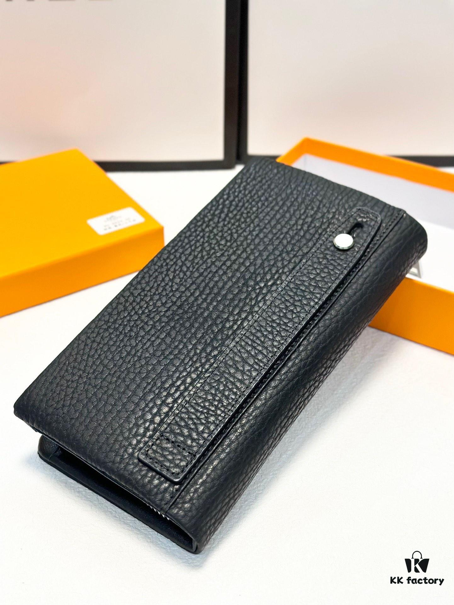 Hermès New Arrival Men's Small Clutch Wallet, Black, 20x10, Top-Grade Calfskin Leather