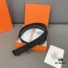 Hermès Men's Leather Belt with Steel Buckle and Printed Eyelet, Classic Style, Two Colors Available