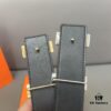 Hermès Men's Leather Belt with Steel Buckle and Printed Eyelet, Classic Style, Two Colors Available