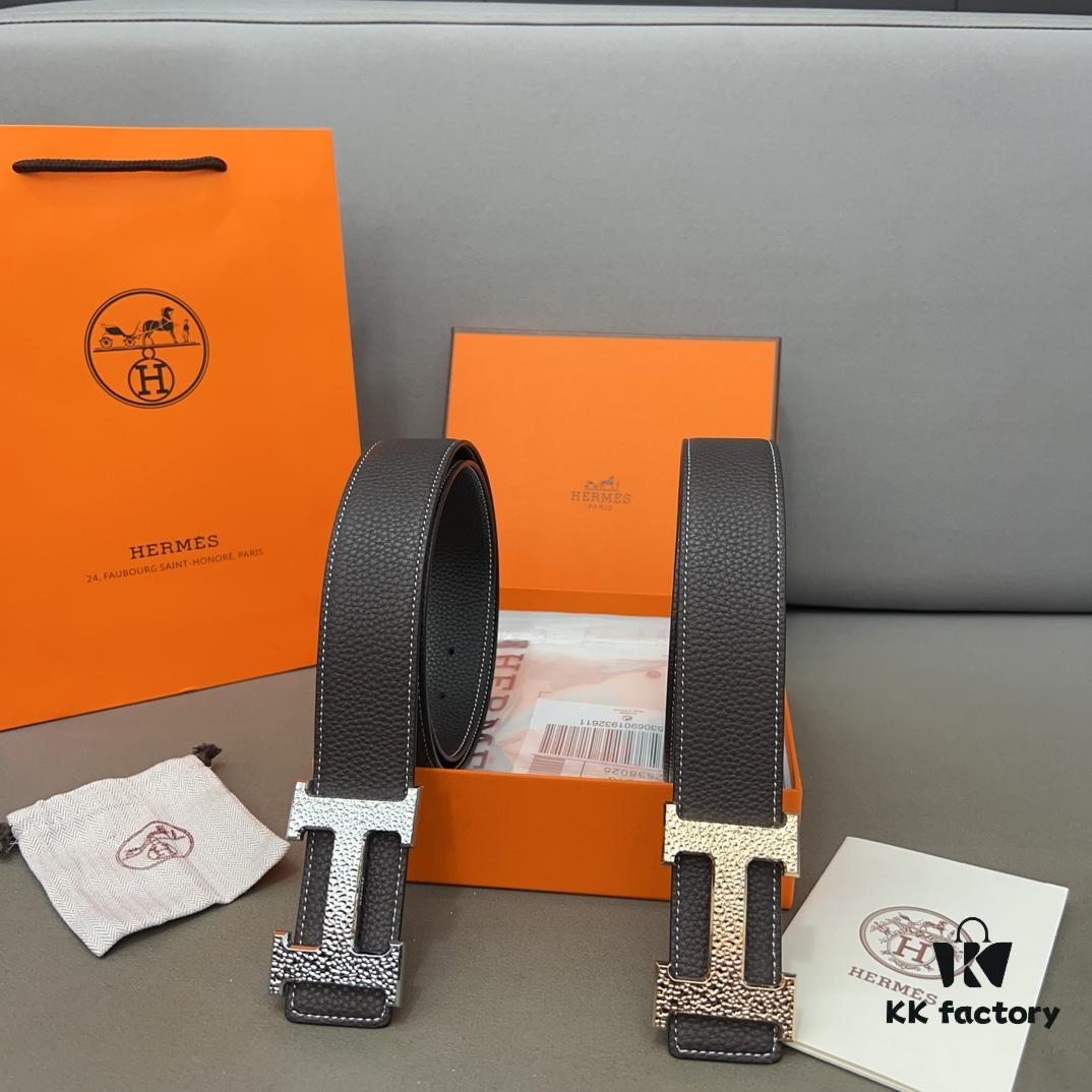 Hermès Men's Classic Leather Belt in Cowhide - Two Colors Available with High-Quality Alloy Buckle