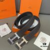 Hermès Men's Classic Leather Belt in Cowhide - Two Colors Available with High-Quality Alloy Buckle