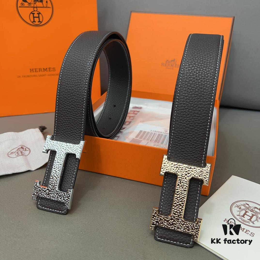 Hermès Men's Classic Leather Belt in Cowhide - Two Colors Available with High-Quality Alloy Buckle