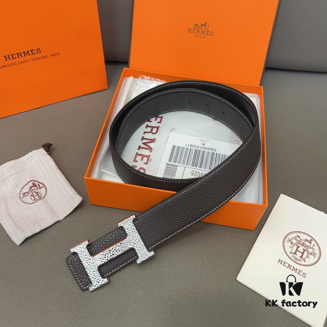 Hermès Men's Classic Leather Belt in Cowhide - Two Colors Available with High-Quality Alloy Buckle
