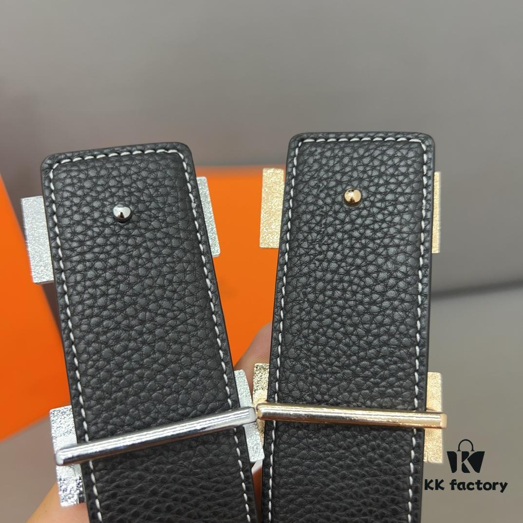 Hermès Men's Classic Leather Belt in Cowhide - Two Colors Available with High-Quality Alloy Buckle