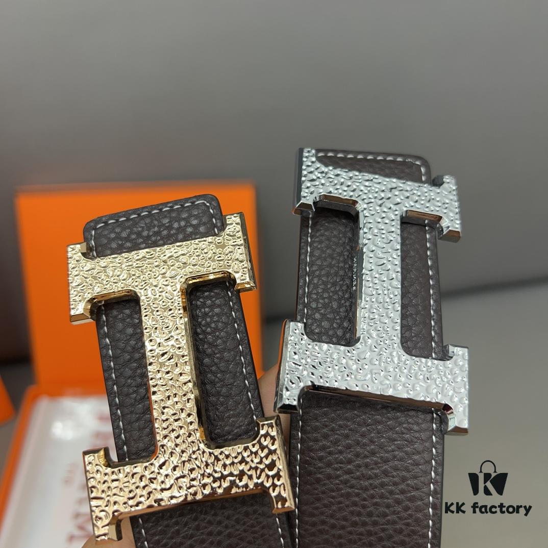 Hermès Men's Classic Leather Belt in Cowhide - Two Colors Available with High-Quality Alloy Buckle