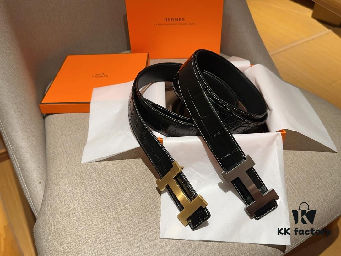 Hermes Men's Leather Belt, 3.5 cm Width