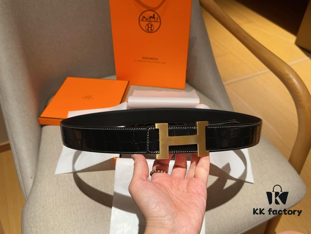 Hermes Men's Leather Belt, 3.5 cm Width