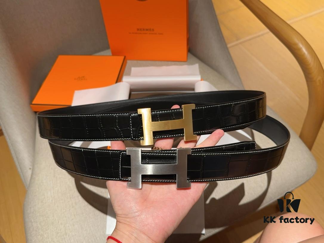 Hermes Men's Leather Belt, 3.5 cm Width