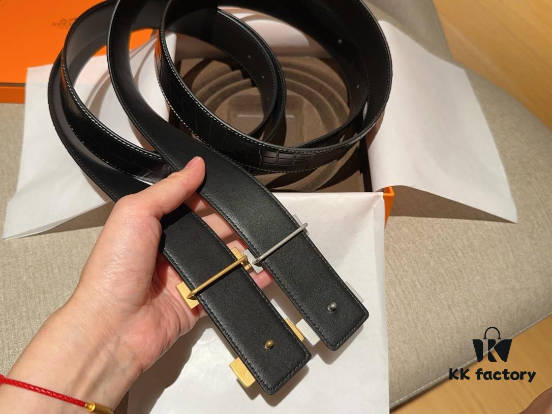 Hermes Men's Leather Belt, 3.5 cm Width