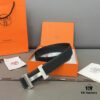 Hermès Men's Leather Belt with Steel Buckle and Printed Eyelet, Classic Style, Two Colors Available