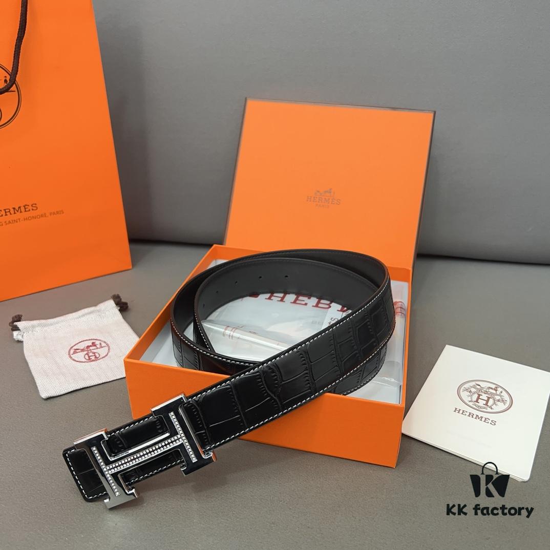 Hermès Men's Classic Leather Belt in Cowhide - Two Colors Available with High-Quality Alloy Buckle